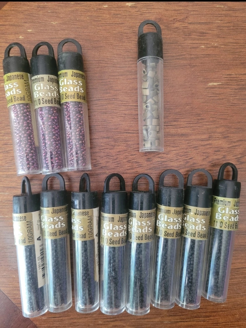 Japanese Darcie Glass Seed Beads - Black and Purple/magenta Lot Of 12 Sealed